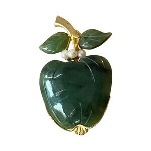 Swoboda Jade Apple Brooch with Black Marbling and Pearls